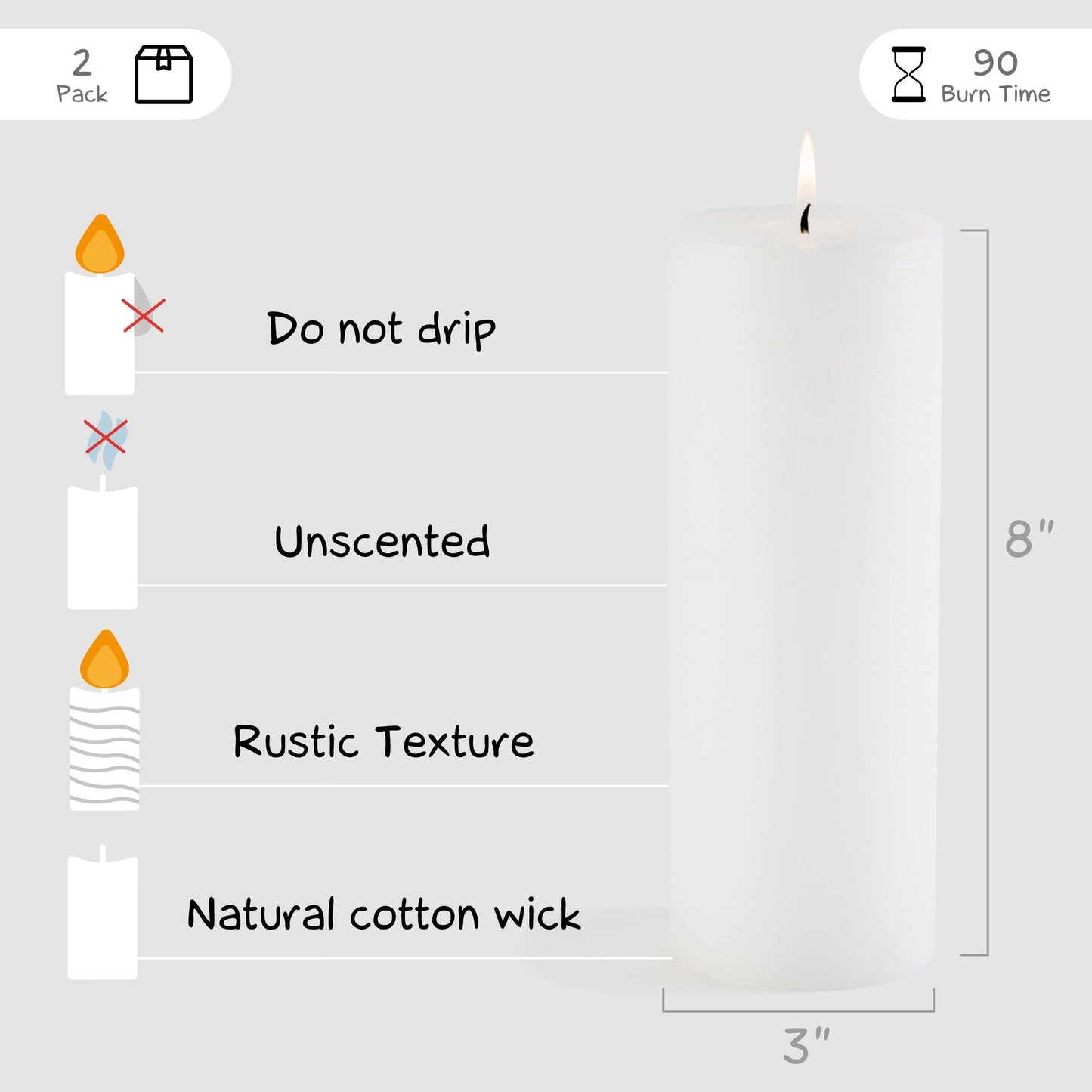 Swiece filarowe CANDWAX biale 8" - zestaw 2 szt.