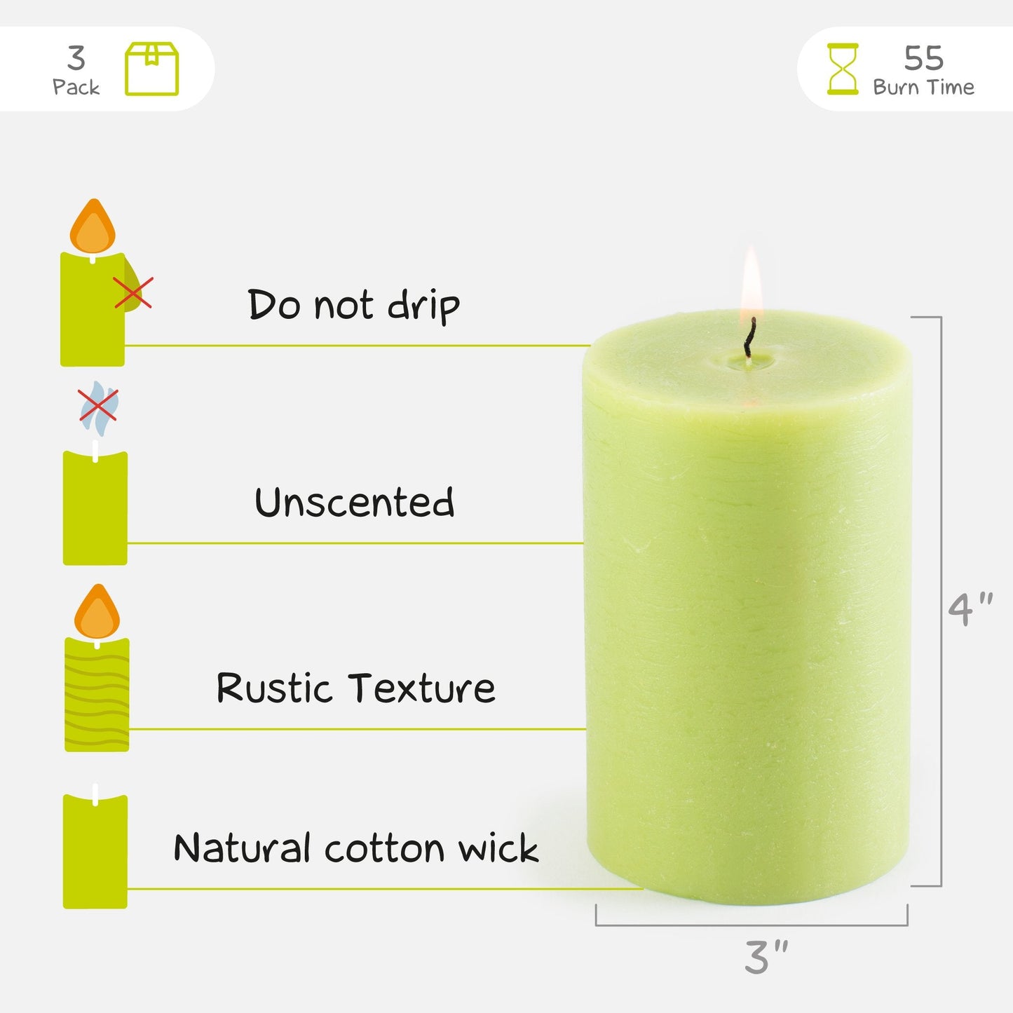 Swiece filarowe CANDWAX Olive 4" - zestaw 3 szt.