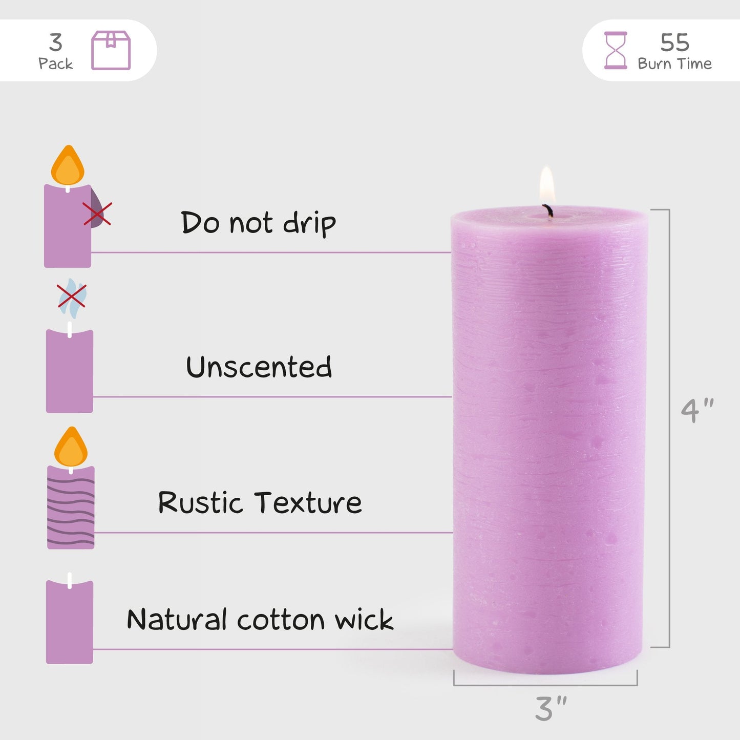 Swiece filarowe CANDWAX Lilac 4" - zestaw 3 szt.