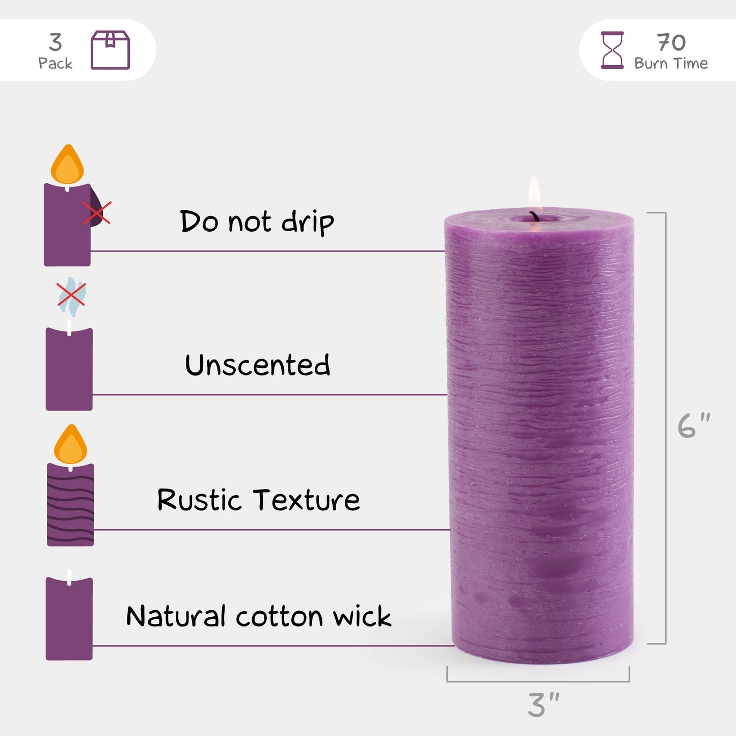 Swiece filarowe CANDWAX Purple 6" - zestaw 3 szt.