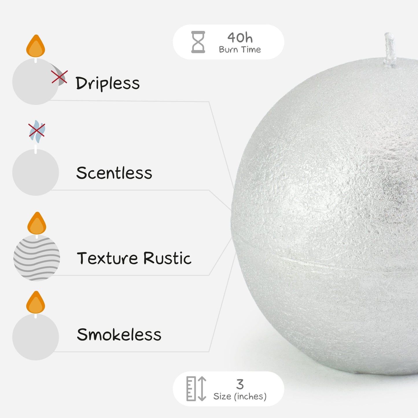 Swiece okragle srebrne CANDWAX 3" - zestaw 3 szt.