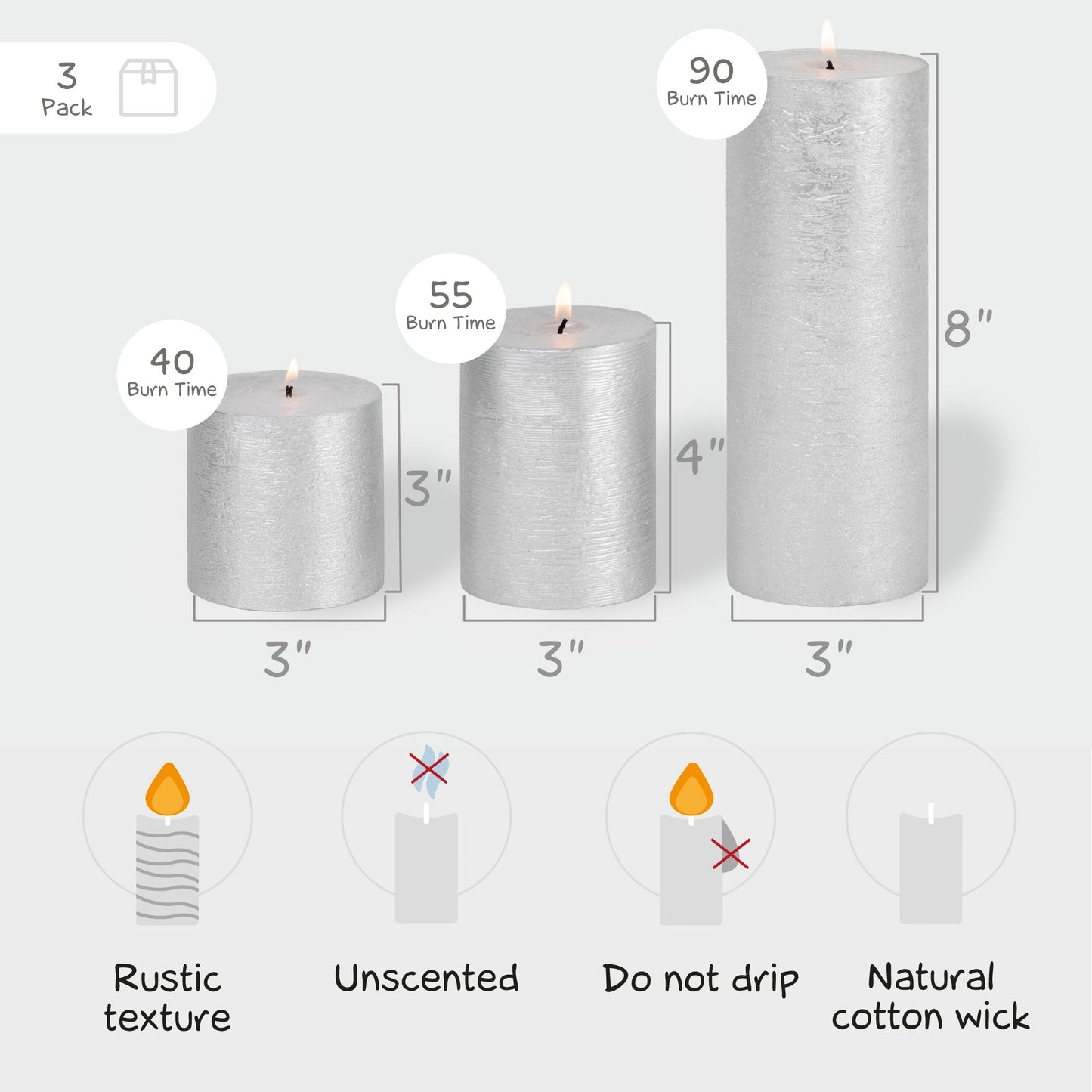 CANDWAX Silver Pillar Mix - 3 cale, 4 cale i 8 cali
