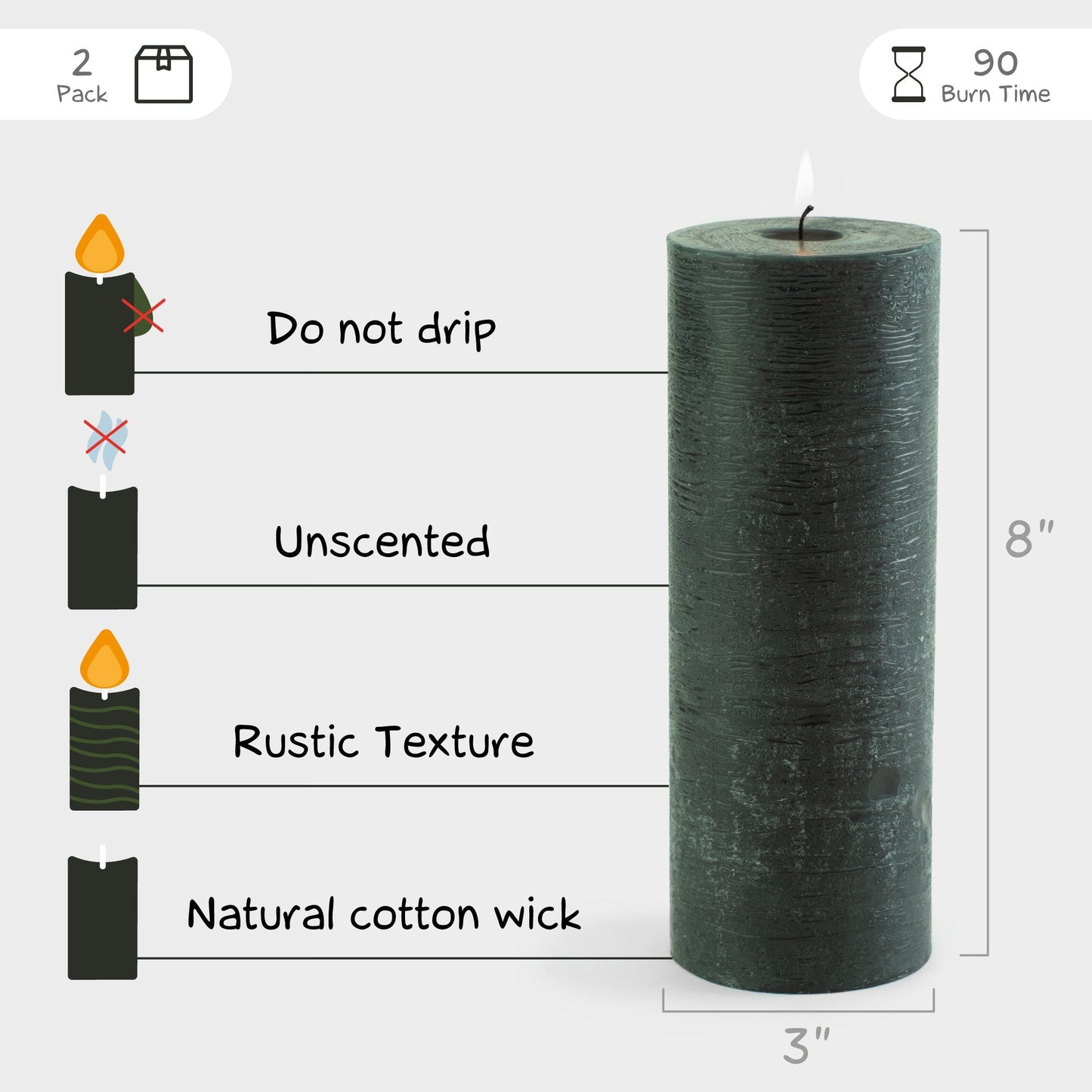 Swiece filarowe CANDWAX czarne 8" - zestaw 2 szt.