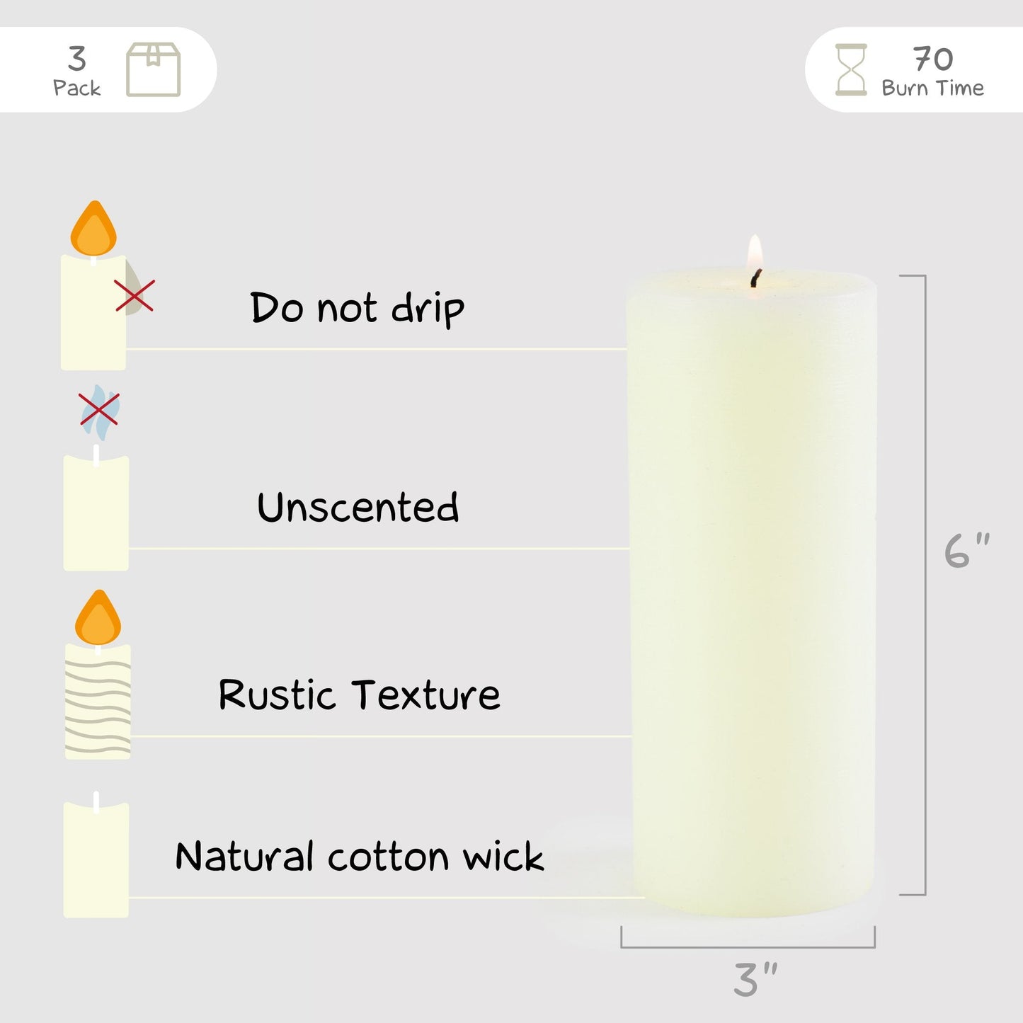 Swiece filarowe CANDWAX Ivory 6" - zestaw 3 szt.