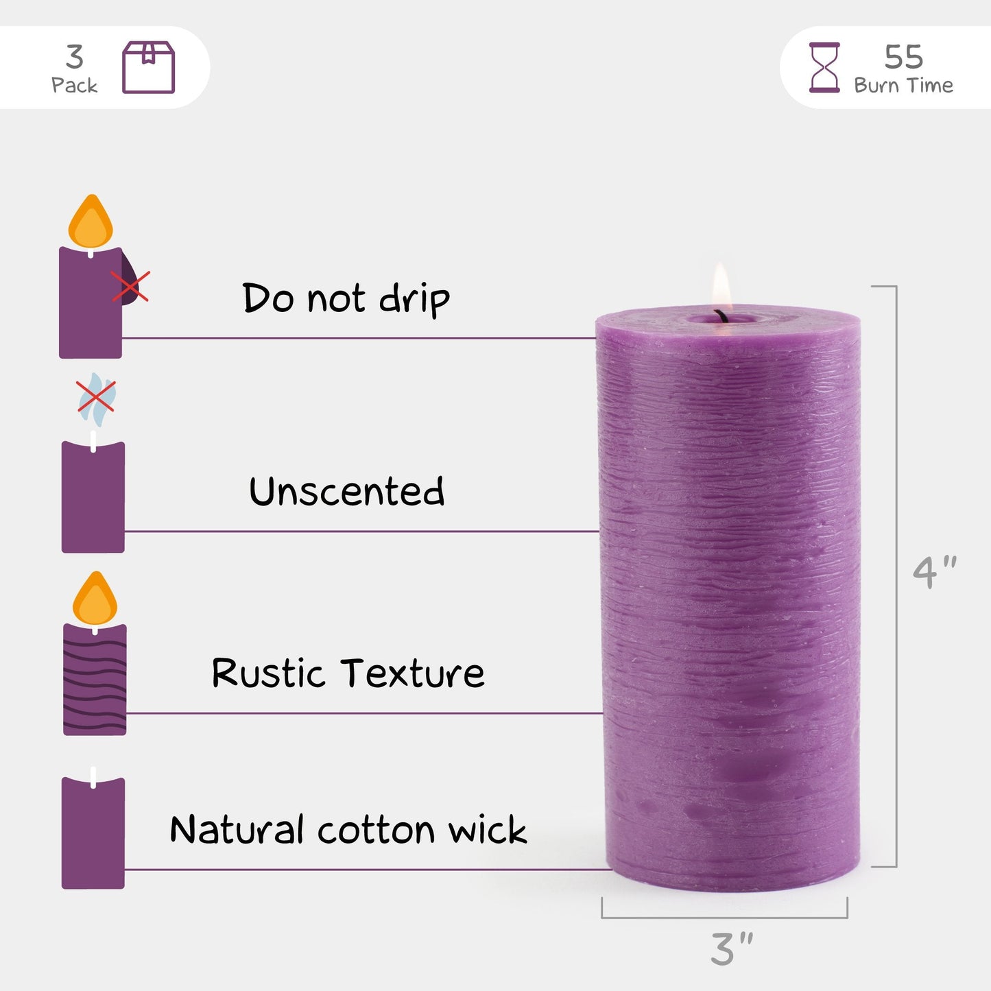 Swiece filarowe CANDWAX Purple 3" - zestaw 3 szt.