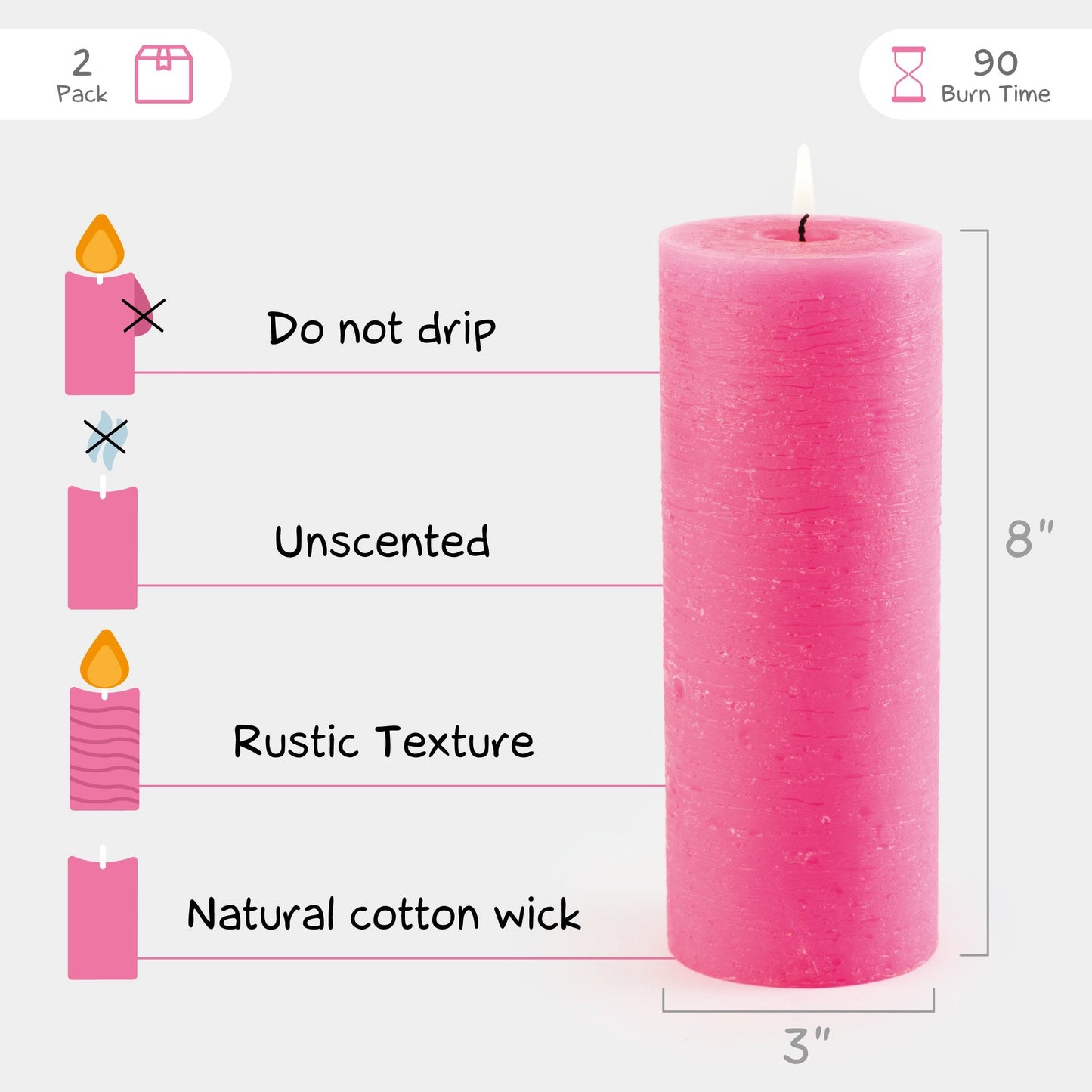 Swiece filarowe CANDWAX rozowe 8" - zestaw 2 szt.