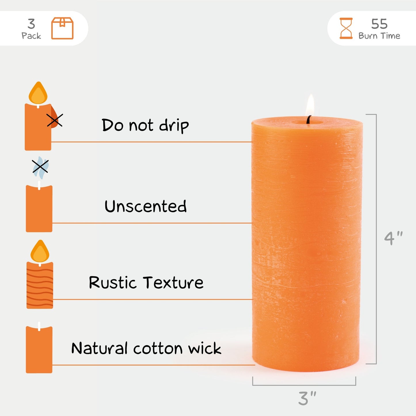 Swiece filarowe CANDWAX pomaranczowe 3" - zestaw 3 szt.