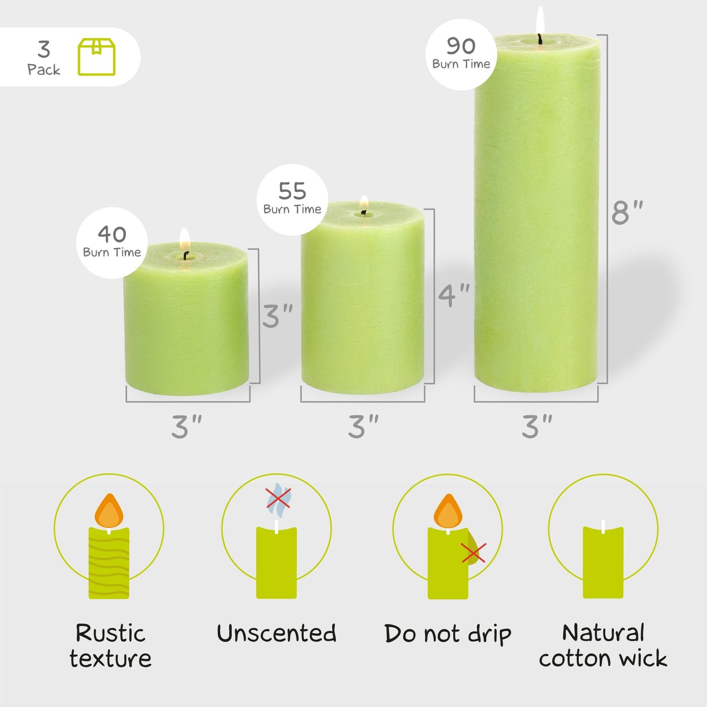 CANDWAX Olive Pillar Mix - 3 cale, 4 cale i 8 cali