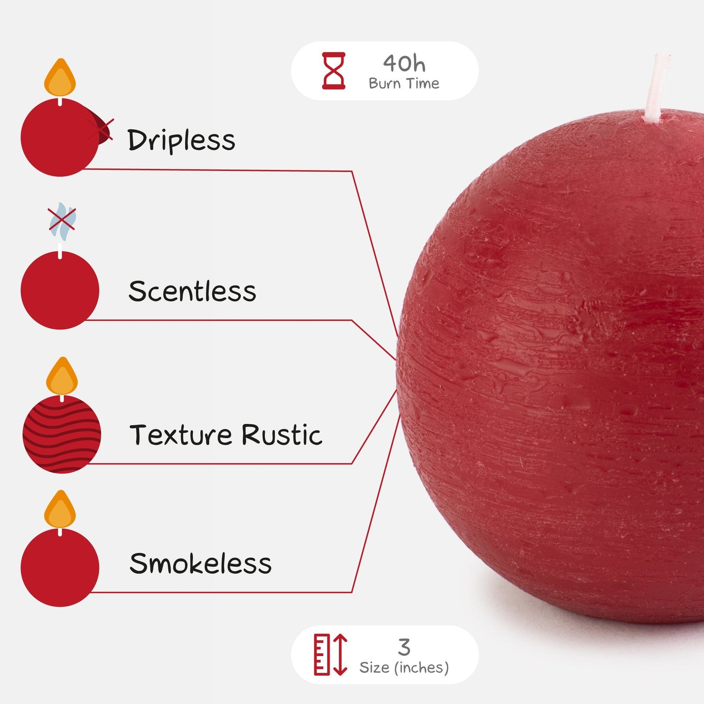 Swiece okragle CANDWAX Bordeaux 3" - zestaw 3 szt.