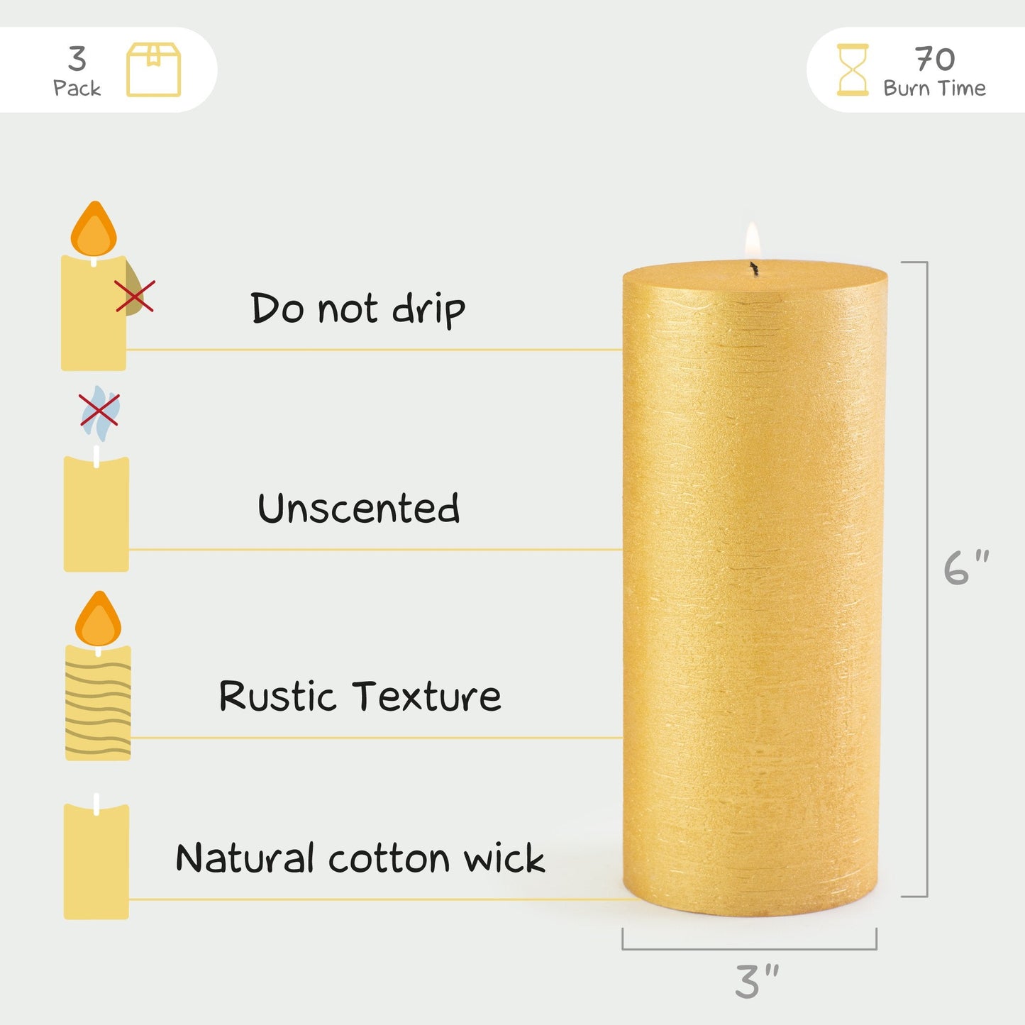 Swiece filarowe CANDWAX Gold 6" - zestaw 3 szt.