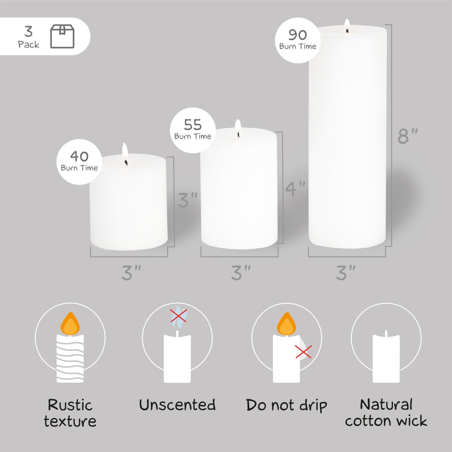 CANDWAX White Pillar Mix - 3 cale, 4 cale i 8 cali