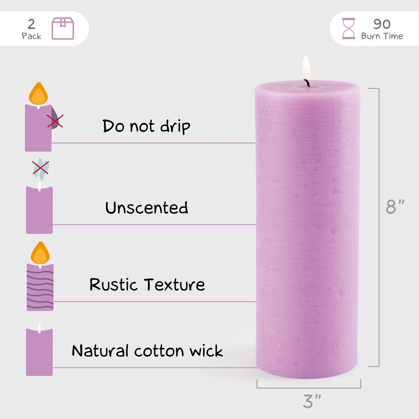 Swiece filarowe CANDWAX Lilac 8" - zestaw 2 szt.
