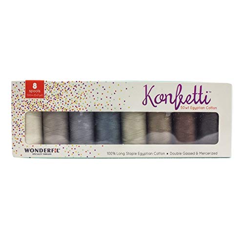WonderFil, Nici specjalistyczne, Konfetti, 3-warstwowe nici z bawelny egipskiej o dlugich wloknach, podwojnie gazowane, Sand & Sea Glass - Zestaw 8 sztuk