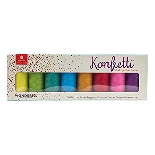 WonderFil, Specialty Thread Konfetti Pack, podwojnie gazowana egipska bawelna, 50wt, Spectrum - zestaw 8 sztuk