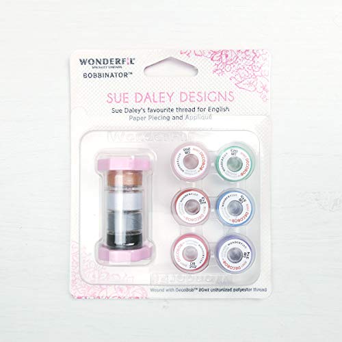 WonderFil Bobbinator Sue Daley Designs Specialty Threads, 10 x wstepnie nawinietych szpulek. Decobob, 2-warstwowa nic poliestrowa 80wt Cottonized Soft Silk-Like do szycia precyzyjnego, angielskie pikowanie papierowe, szycie aplikacji EPP