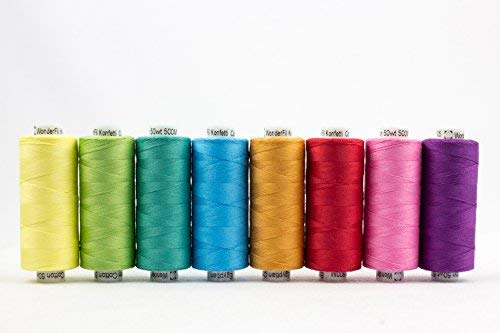 WonderFil, Specialty Thread Konfetti Pack, podwojnie gazowana egipska bawelna, 50wt, Spectrum - zestaw 8 sztuk