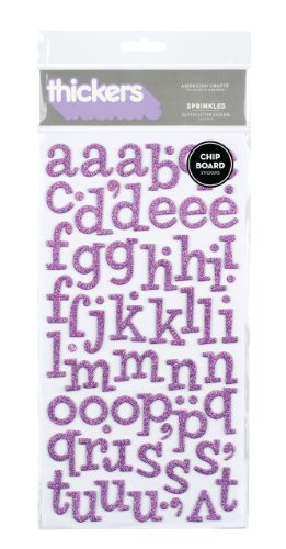 Naklejki z literami z tektury falistej American Crafts Thickers Glitter, posypki lawendowe