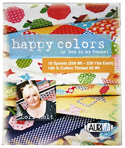 Zestaw nici Aurifil HAPPY COLORS firmy Lori Holt 50wt Cotton 10 malych szpul (220 jardow)
