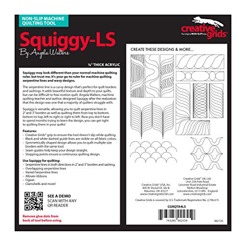 Szablon linijki do pikowania maszynowego Creative Grids z antyposlizgowym niskim trzonkiem - Squiggy-LS - cgrQTA4LS