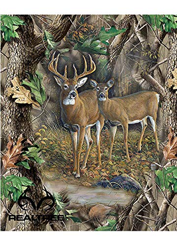 Sykel Enterprises Forest Real Tree Deer Quilt Panel 36 x 44 cale