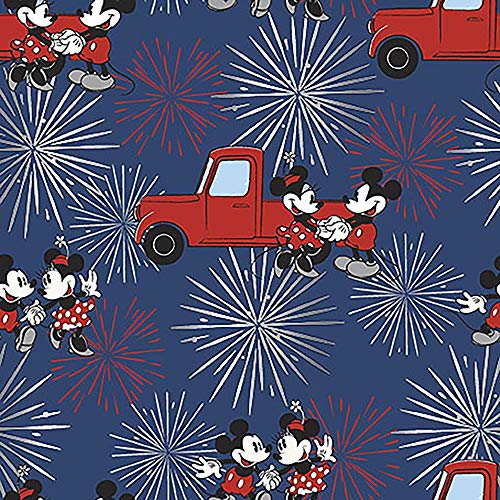 Tkanina patriotyczna Disneya, The Yard, Tkanina z fajerwerkami Myszki Miki i Minnie, Tkanina z okazji Czwartego Lipca, Tkanina z czerwona ciezarowka, Tkanina licencjonowana