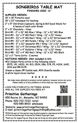 Podkladka na stol Songbirds z filcowanej welny, wzor aplikacji, 16" okragly dywanik Penny z falbanka, prymitywny