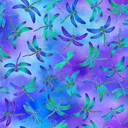 Tkanina bawelniana Timeless Treasures Purple Metallic Dragonflies CM7946