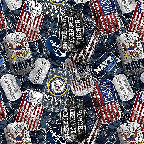 Tkanina bawelniana US Navy Military United States z niesmiertelnikami i wzorem Digi Camo Ground ” sprzedawana przez The Full Yard
