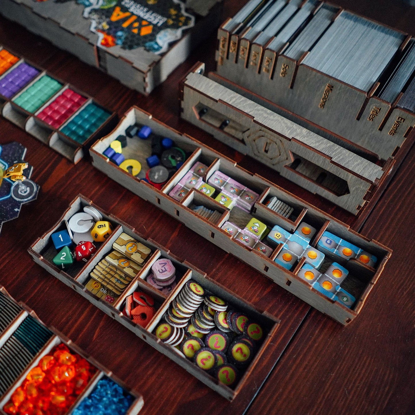 Convenient blocks for storing different kind of elements of the XIA tabletop game
