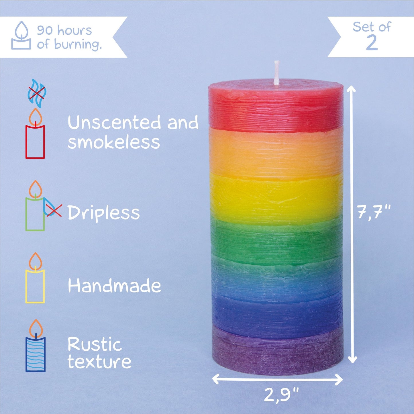 Swiece CANDWAX Rainbow Big Pillar - 2 szt.