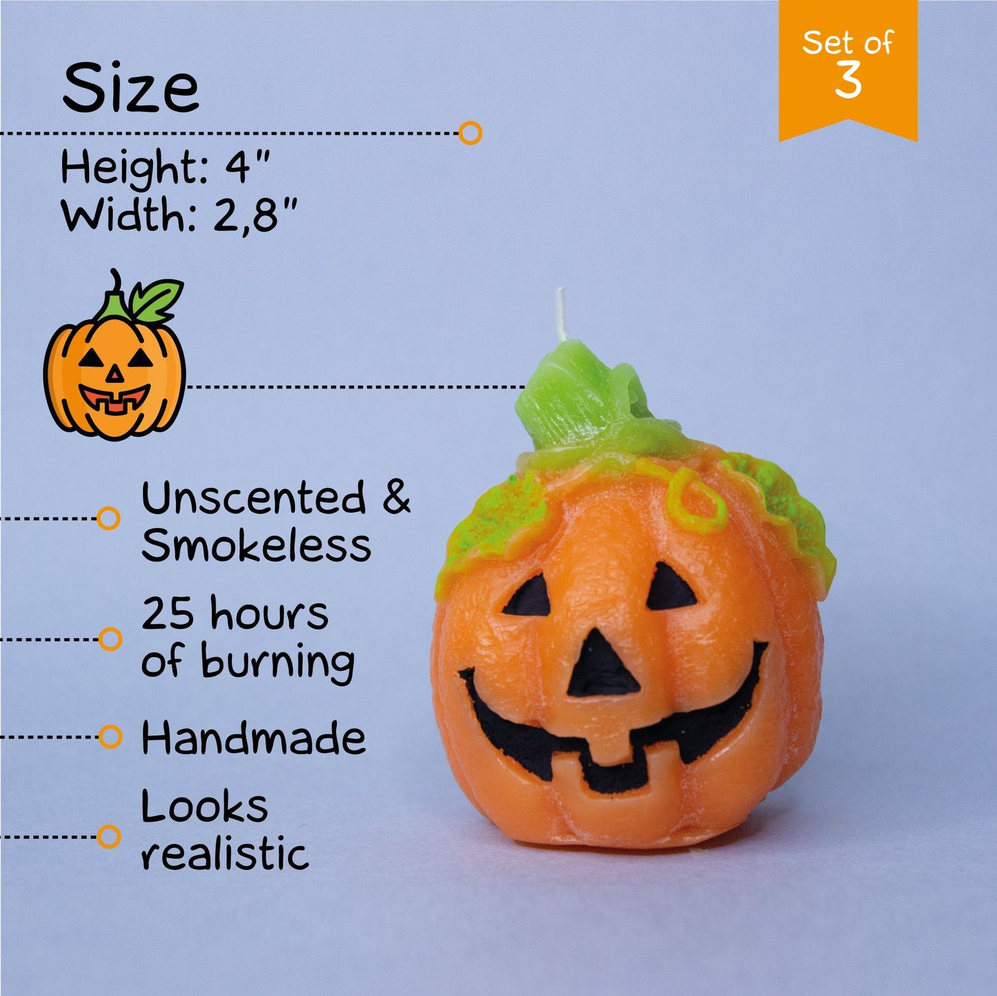 Swiece CANDWAX Jack O'Lantern - 3 szt.