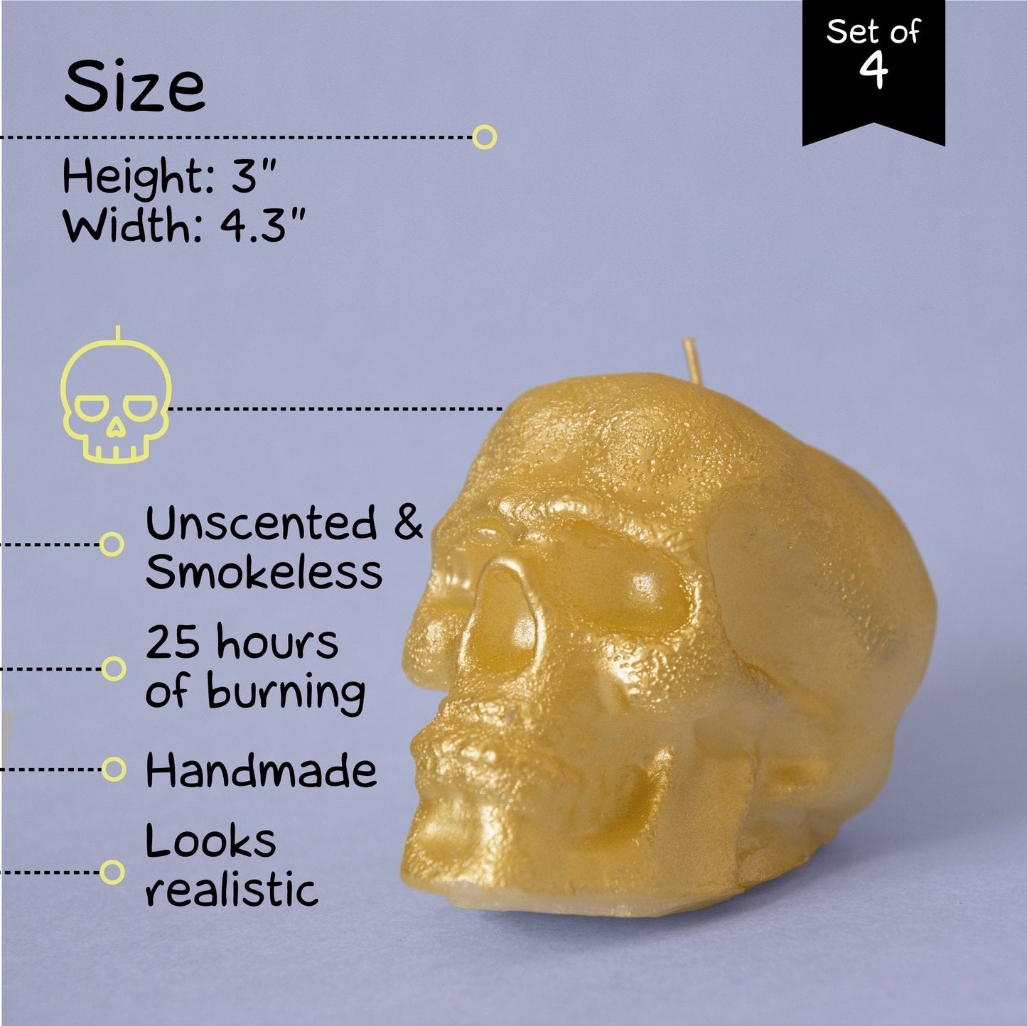 Swiece CANDWAX Gold Small Skull - 4 szt.