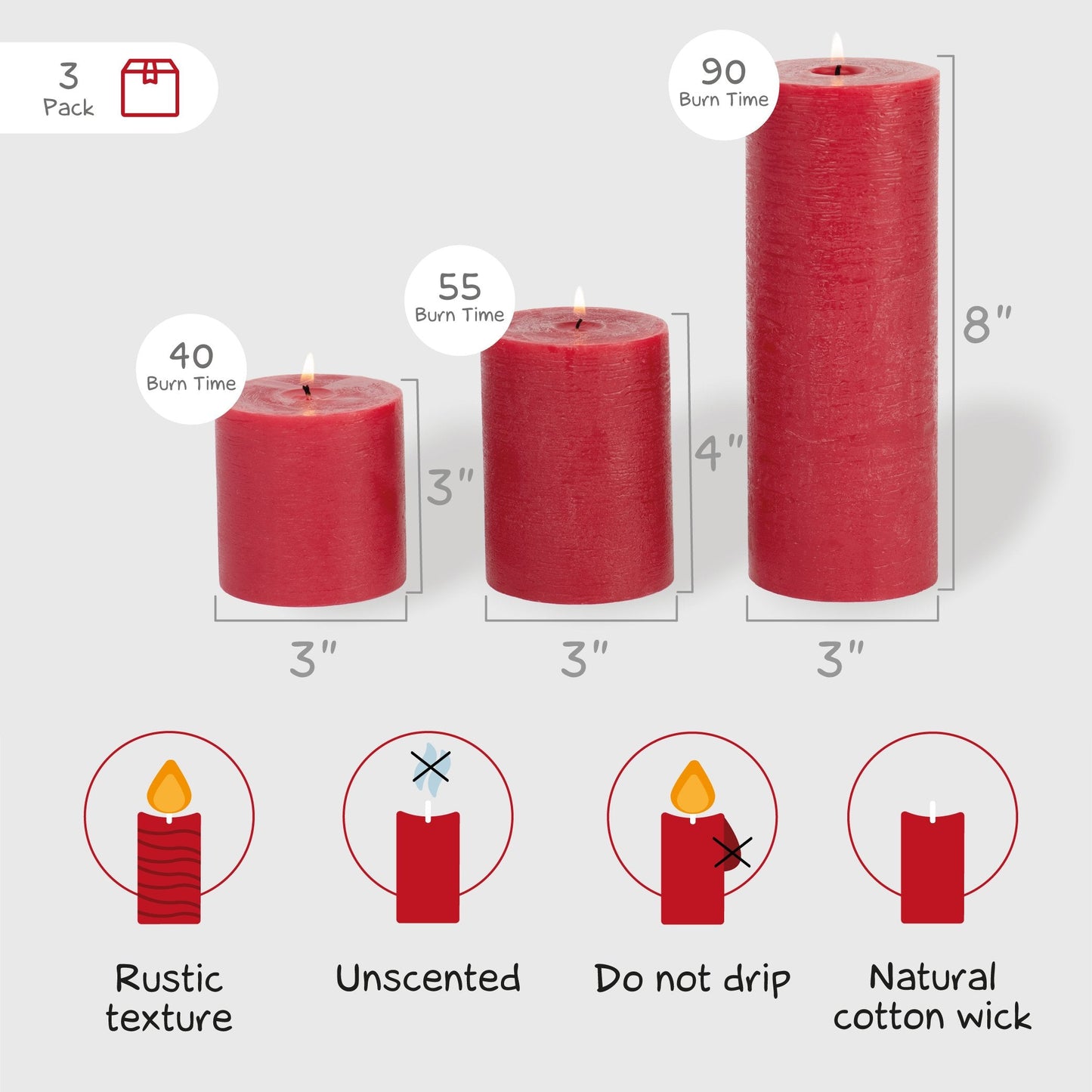 CANDWAX Bordeaux Pillar Mix - 3 cale, 4 cale i 8 cali
