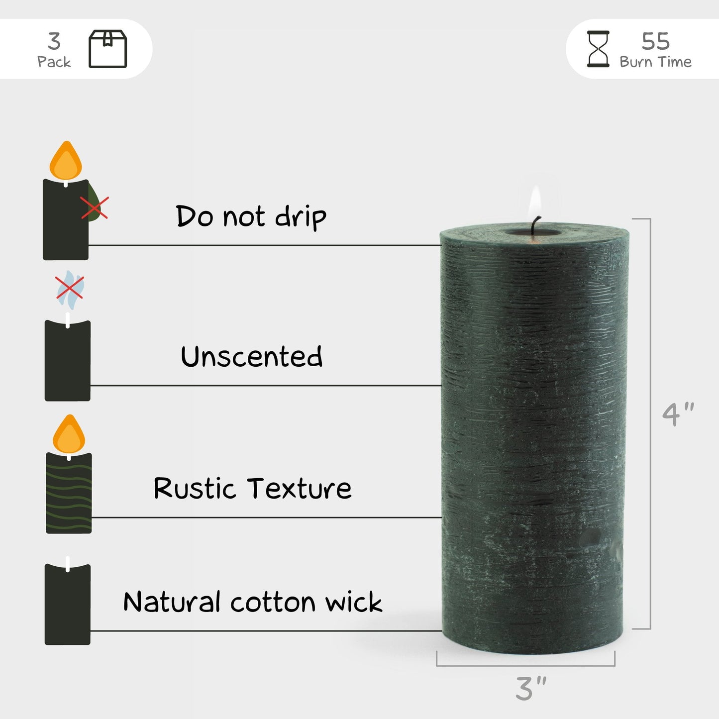 Swiece filarowe CANDWAX czarne 3" - zestaw 3 szt.