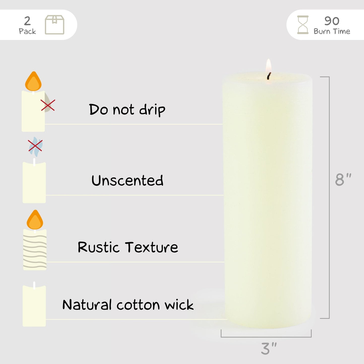 Swiece filarowe CANDWAX Ivory 8" - zestaw 2 szt.