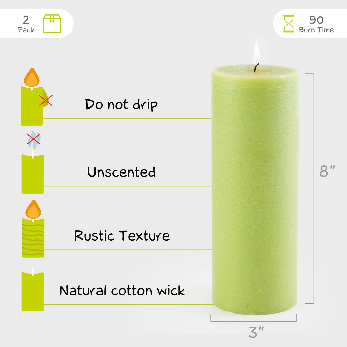 Swiece filarowe CANDWAX Olive 8" - zestaw 2 szt.
