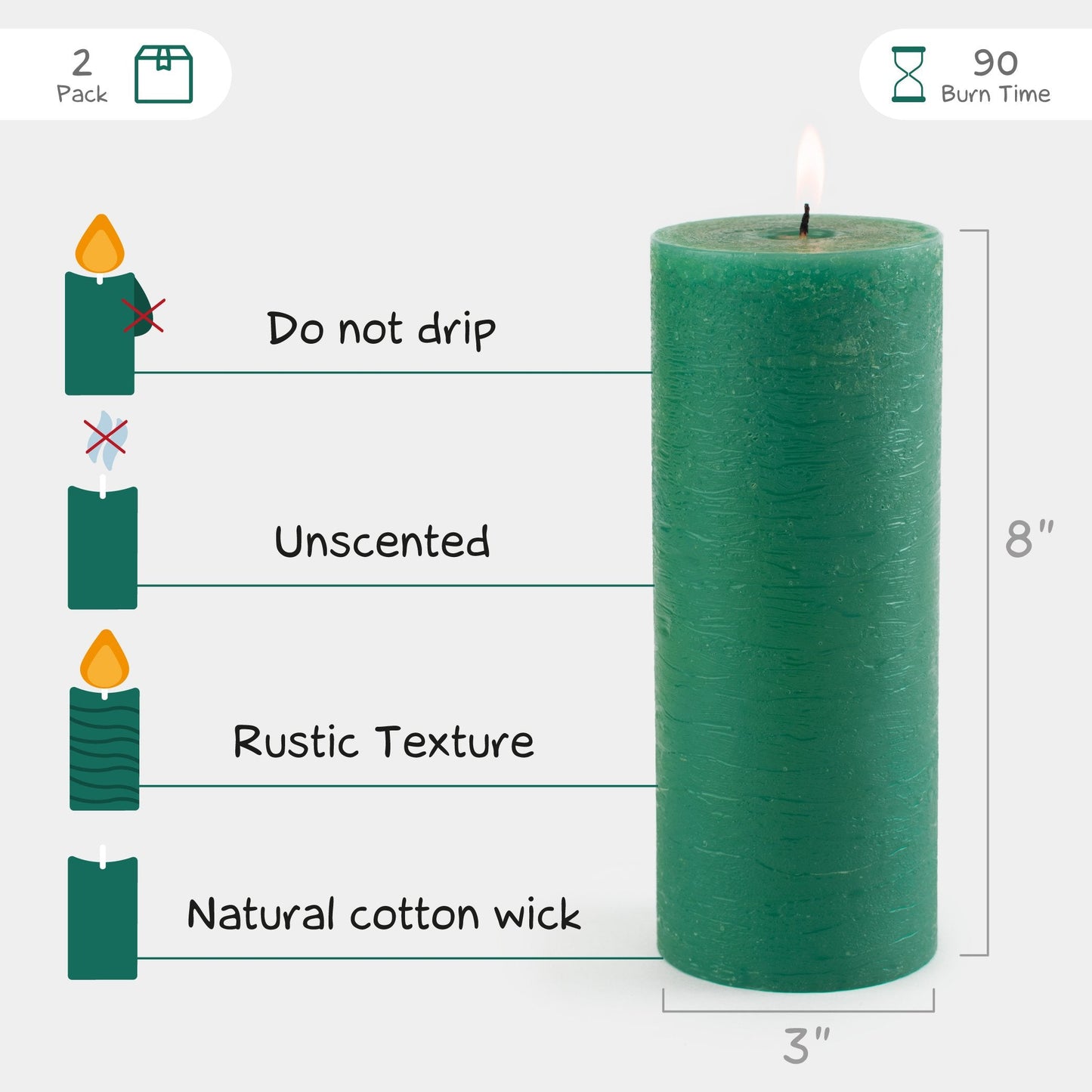 Swiece filarowe CANDWAX zielone 8" - zestaw 2 szt.