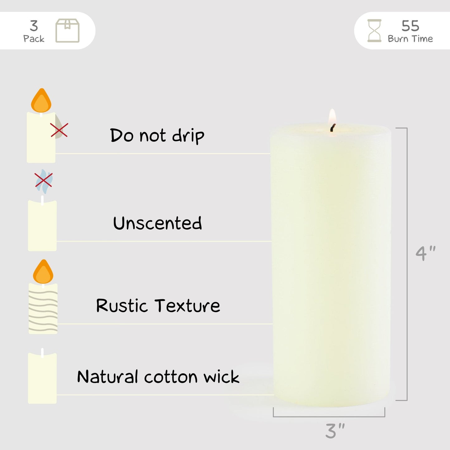 Swiece filarowe CANDWAX Ivory 4" - zestaw 3 szt.