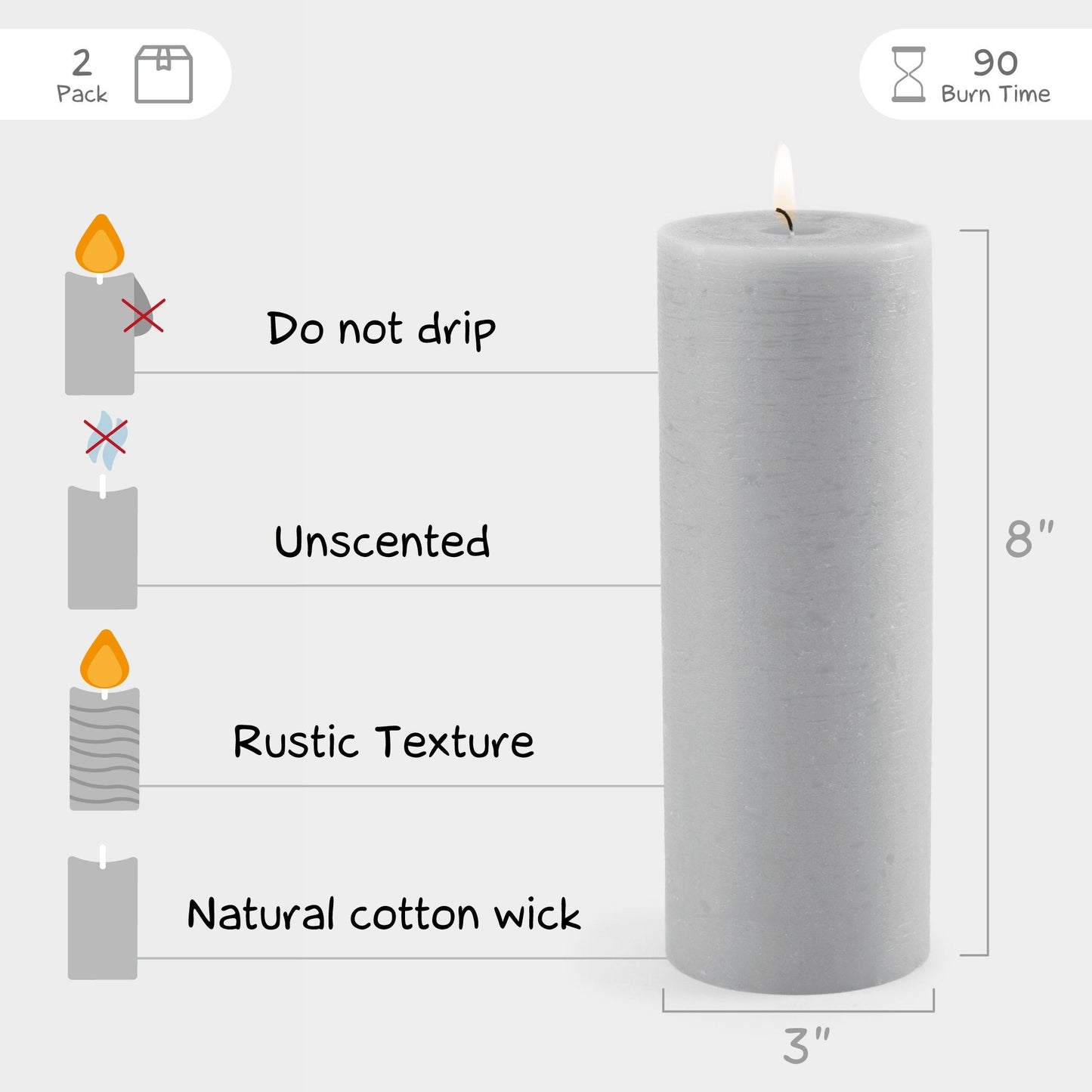 Swiece filarowe CANDWAX jasnoszare 8" - zestaw 2 szt.