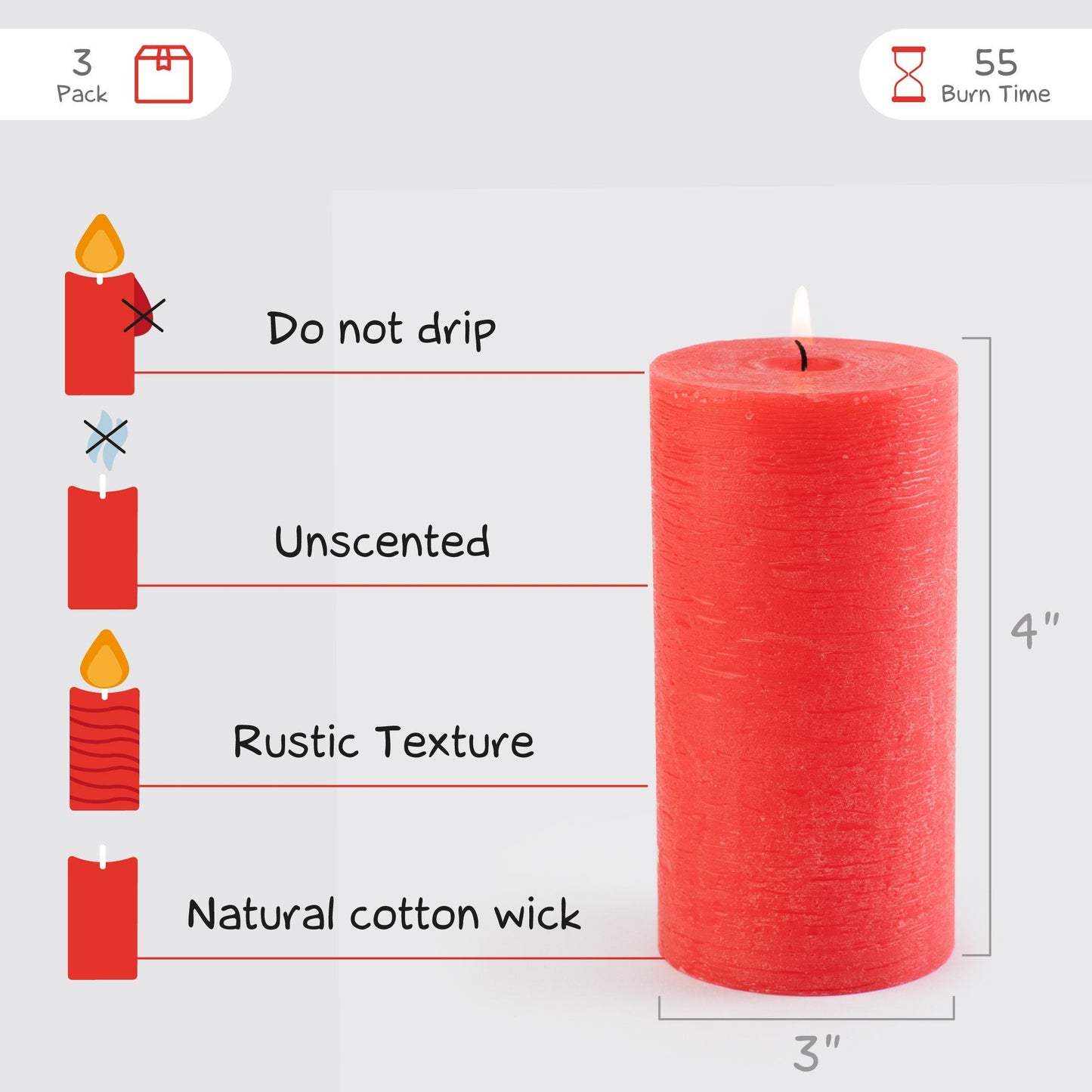Swiece filarowe CANDWAX Red 4" - zestaw 3 szt.