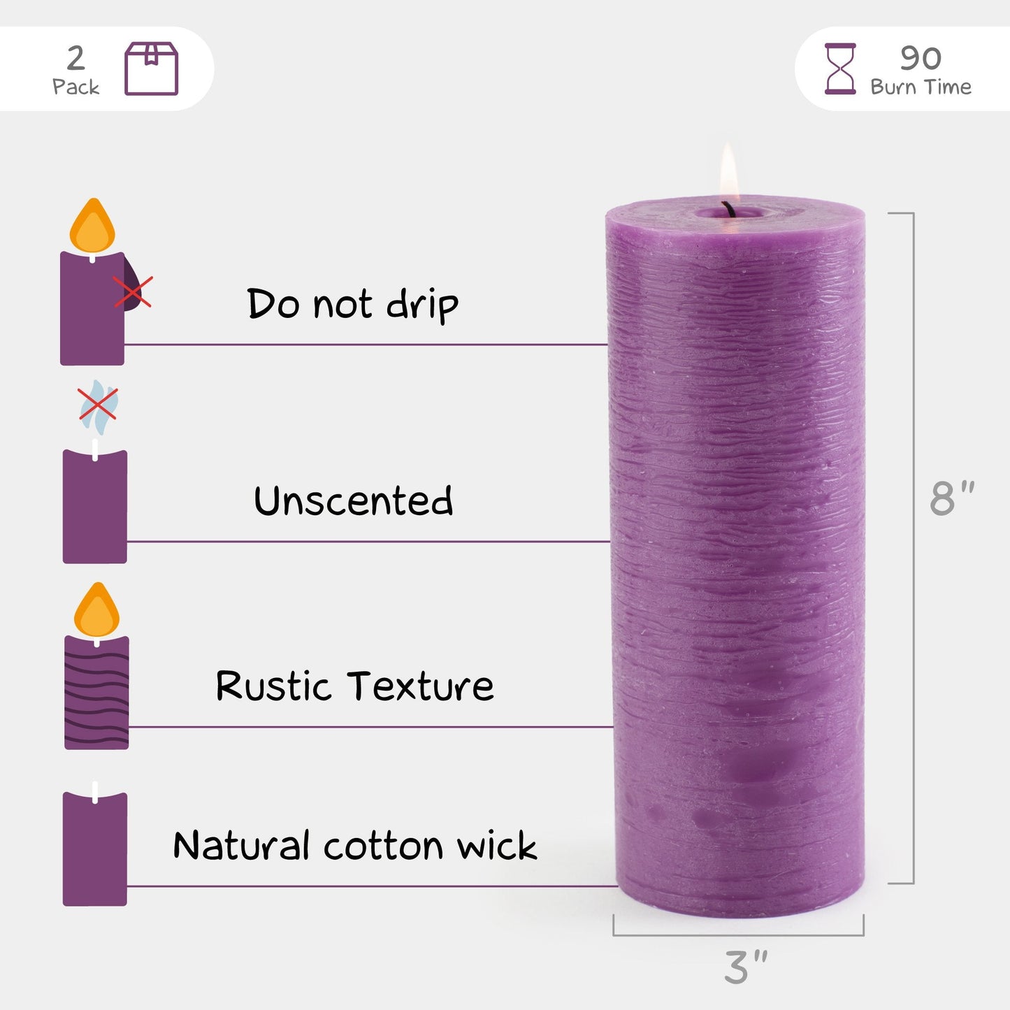 Swiece filarowe CANDWAX Purple 8" - zestaw 2 szt.