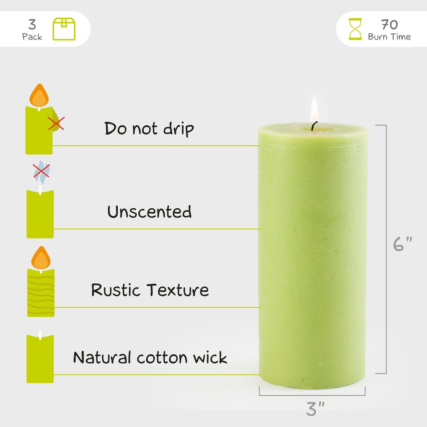 Swiece filarowe CANDWAX Olive 6" - zestaw 3 szt.