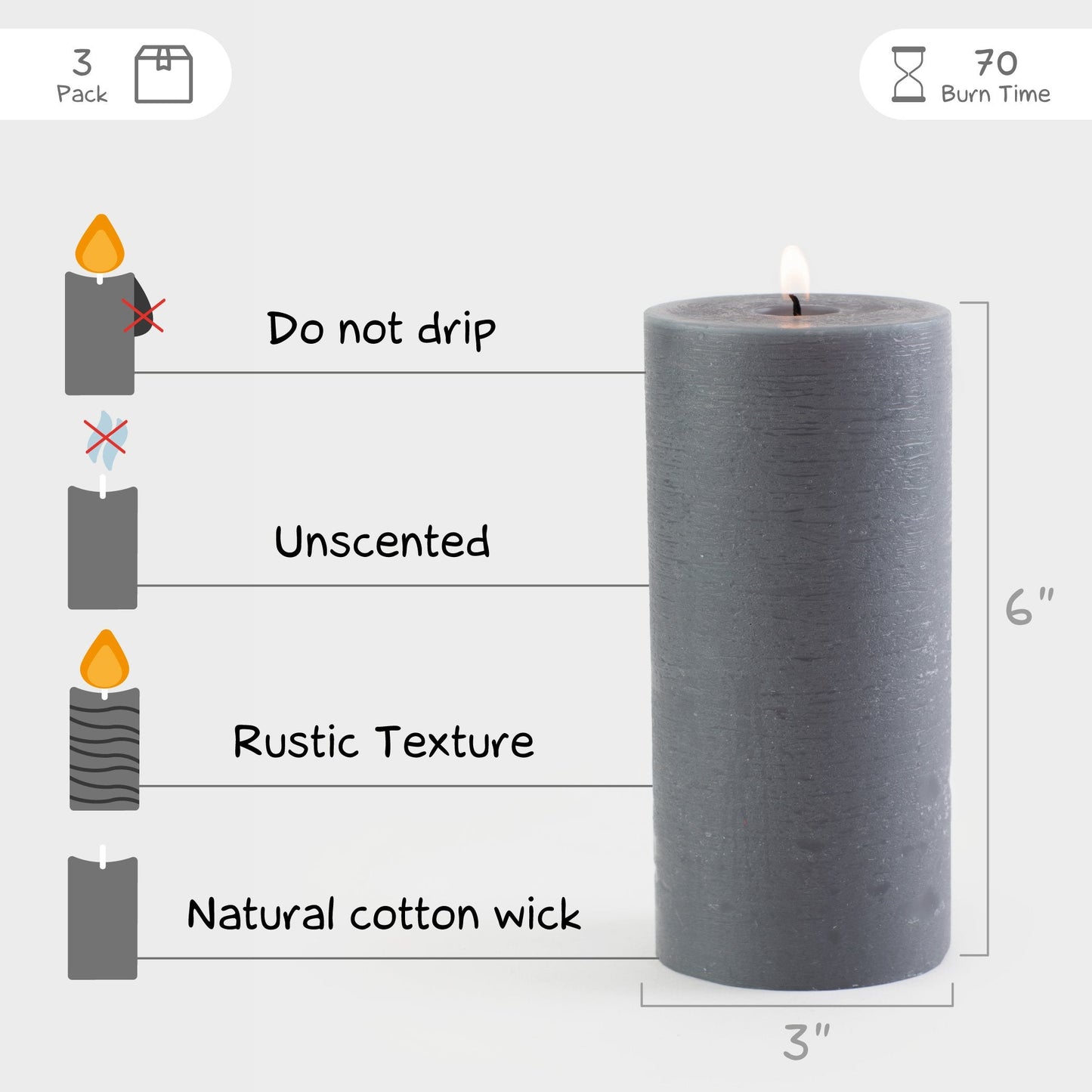 Swiece filarowe CANDWAX w kolorze ciemnoszarym 6" - zestaw 3 szt.