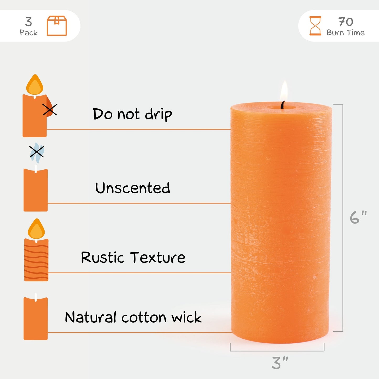 Swiece filarowe CANDWAX pomaranczowe 6" - zestaw 3 szt.