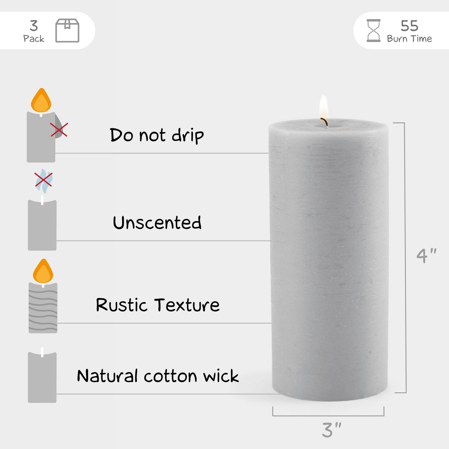 Swiece filarowe CANDWAX jasnoszare 3" - zestaw 3 szt.