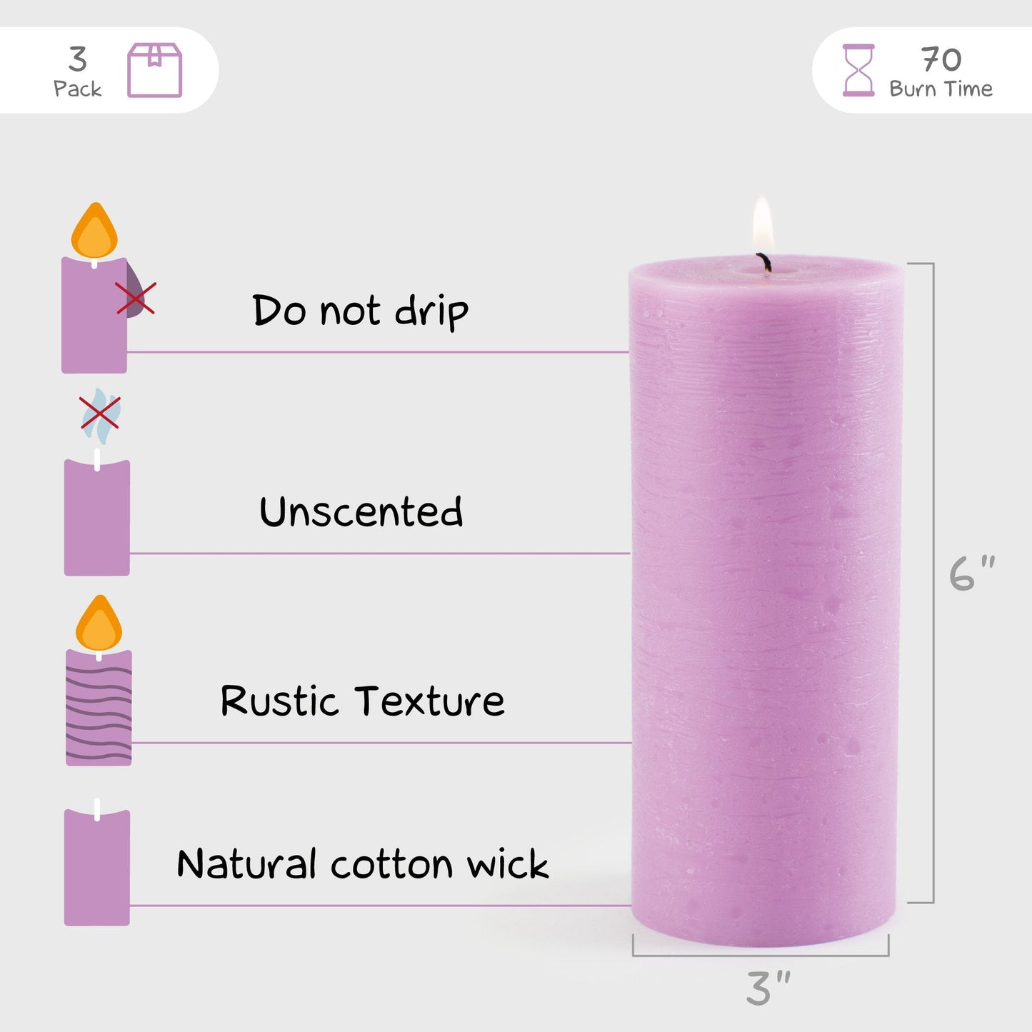 Swiece filarowe CANDWAX Lilac 6" - zestaw 3 szt.