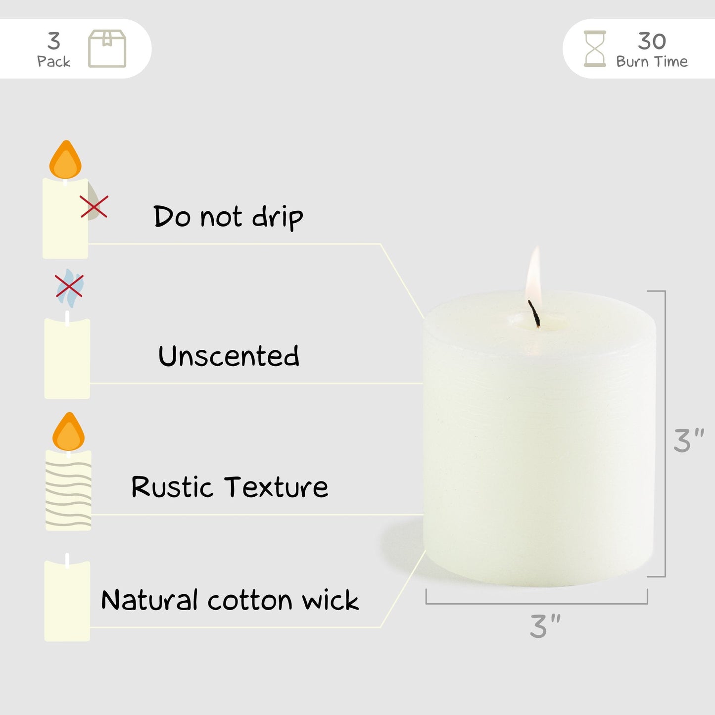 Swiece filarowe CANDWAX Ivory 3" - zestaw 3 szt.