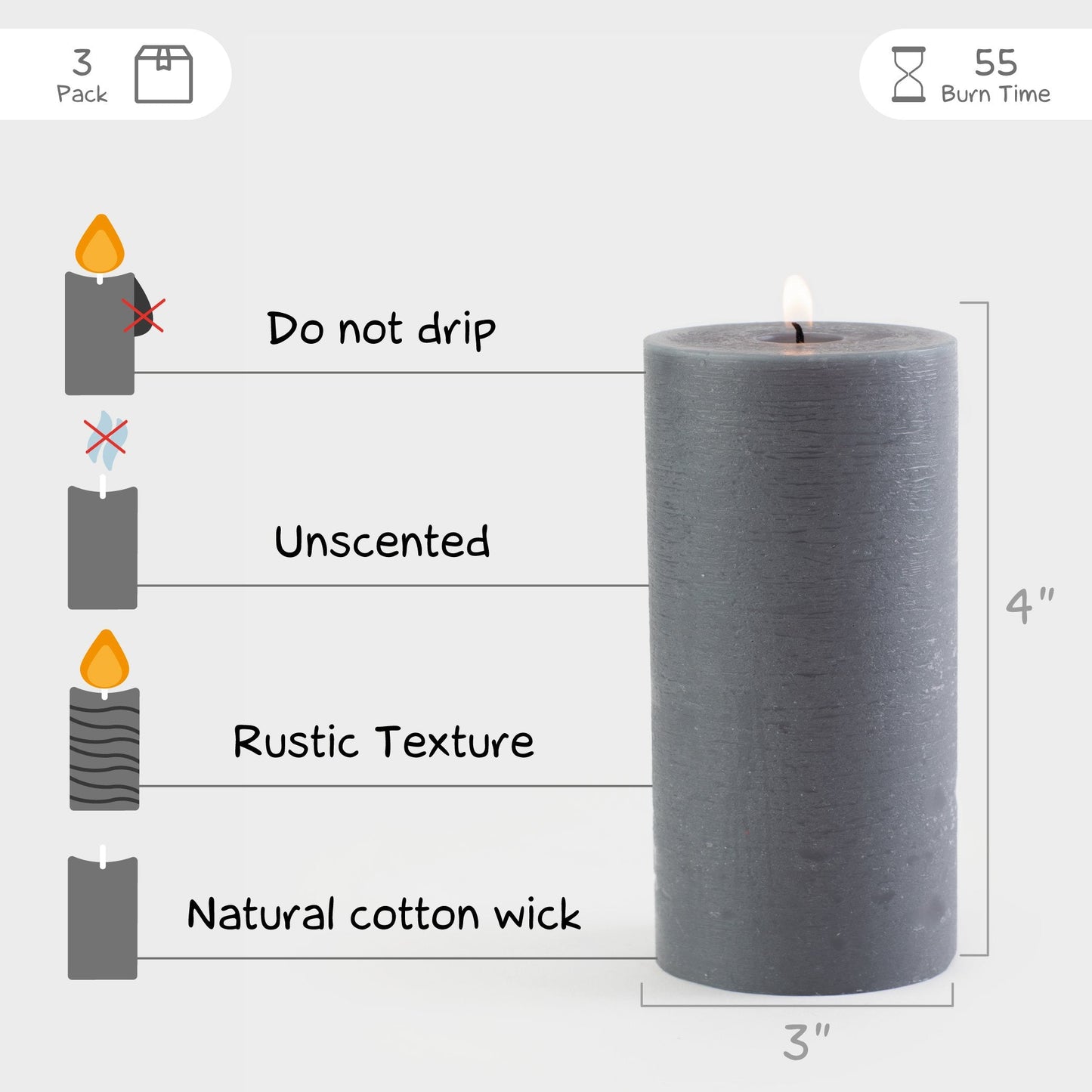 Swiece filarowe CANDWAX w kolorze ciemnoszarym 3" - zestaw 3 szt.