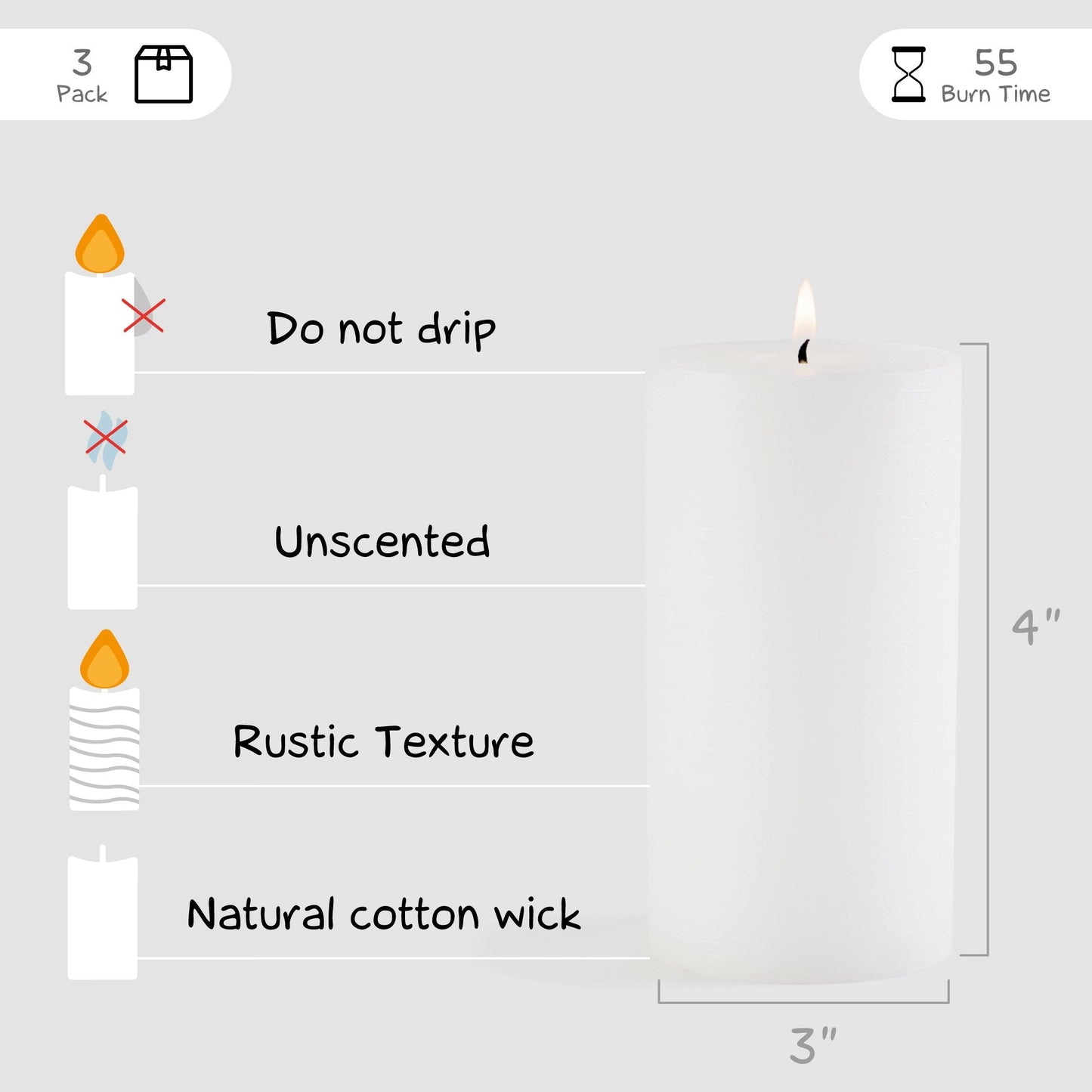 Swiece filarowe CANDWAX biale 4" - zestaw 3 szt.