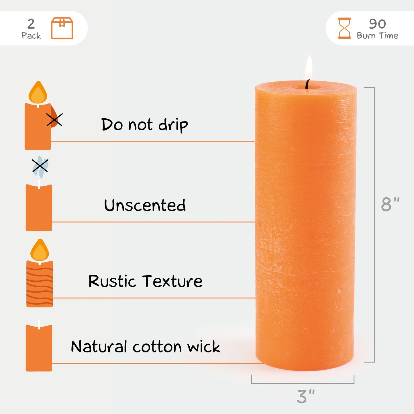 Swiece filarowe CANDWAX pomaranczowe 8" - zestaw 2 szt.